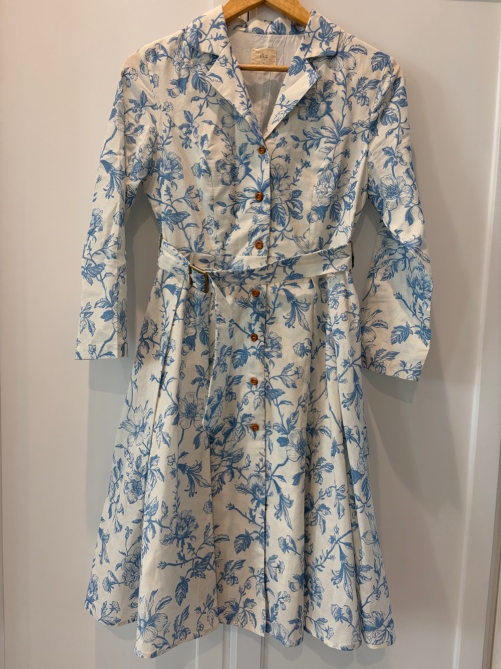 Blue Floral Button-Front Shirt Dress